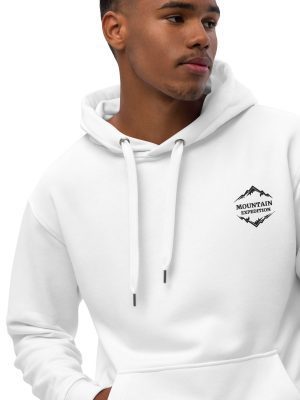 Hochwertiger Unisex Öko Kapuzenpullover "Mountain Expedition" - White Collection