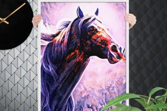 "The Stallion of Fire" - Abstraktes Porträt eines Pferdes - Gerahmtes Poster auf hochwertigem, mattem Papier