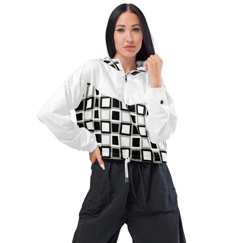 Bauchfreie Damen-Windjacke mit Karomuster - Atmungsaktiv & wasserdicht - weiß