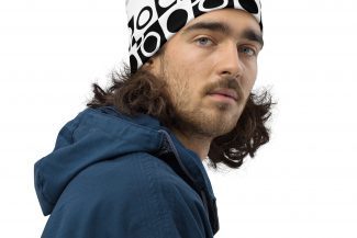 Weiße Beanie Mütze mit Kreismotiven – „Hula Hoops“ Kollektion